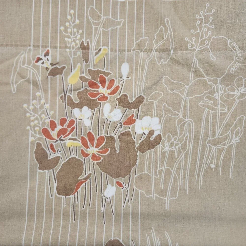 Oleg Cassini Vintage King Size Flat Sheet Brown Retro Flowers Hippie Boho